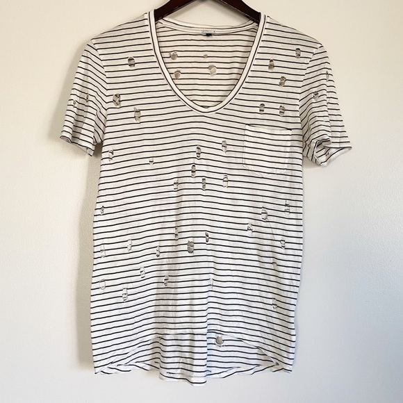 JOE’S Gilles Silk Blend V Neck Striped Tee Small - Picture 3 of 8